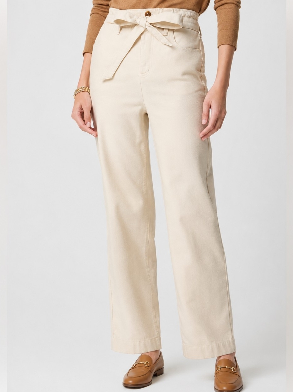 J.Crew Factory Cotton Pants Paperbag Waist CL241 Cream 8 High Rise Tie Waist